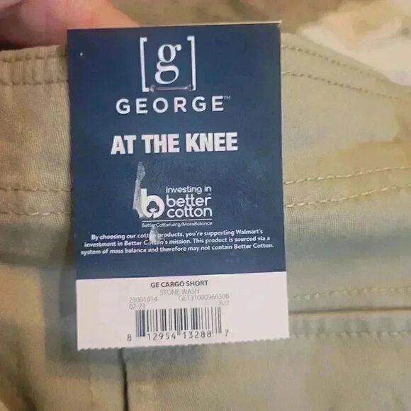 George Men's Tan Stone Wash Cotton/Spandex Cargo At the Knee Shorts NEW - Picture 10 of 10